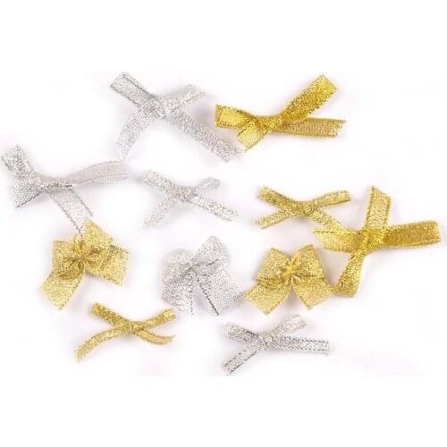 Silver/golden 50pcs Christmas Bows Ornament For Christmas Tree DIY Party Home Wedding Birthday Bow Gift Xmas Decorations C2396