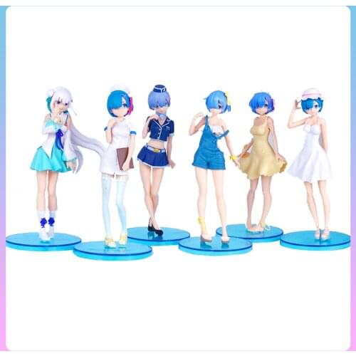 6pcs/set 17cm Anime Re Life in a different world from zero Anime Figures Emilia Rem sexy PVC Model Toys Re Zero Action Figure