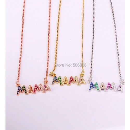 6PCS ZYZ-N0592 Mama Connectors Pendants Crystal Zircon Necklace, Colorful CZ MAMA Pendant Jewelry Necklace