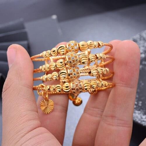 African Rhinestone Inlaid Good Luck Bead Gold Color Bracelet Bangles kids Children African gifts kid Birthday present