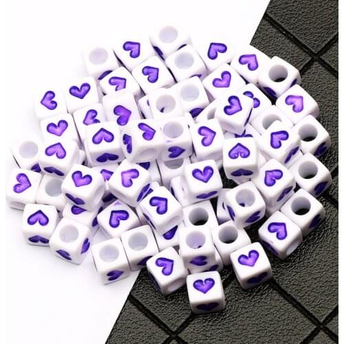 Acrylic Purple Heart Square Spacer Loose Beads For DIY Bracelet Necklace Fashion Jewelry Making Supplies 6x6mm 100-500pcs