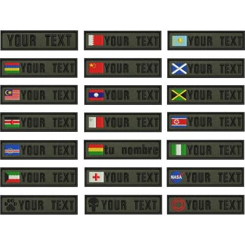 Army green background national flags 10X2.5cm Embroidery Custom Name Text Patch Stripes badge Iron On Or Velcro Backing Patches