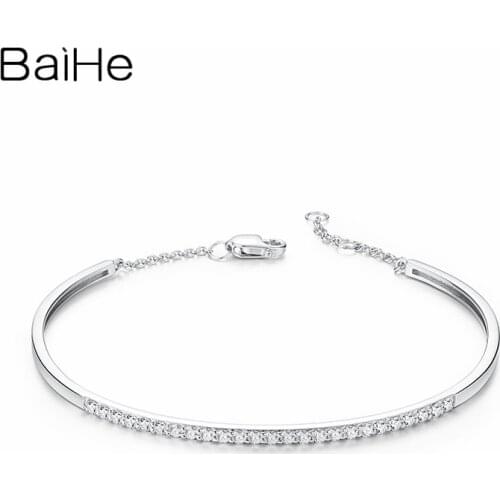 BAIHE Solid 18K White Gold SI/H Round 0.50ct Natural Diamonds Women Chain Engagement Trendy Fine Jewelry Gift Diamond Bracelet