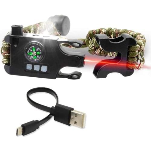 Survival Paracord Bracelet Tactical Emergency Gear Kit with Laser SOS LED Flashlight Compass Rescue Whistle life Rope