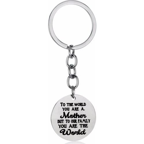 12PC/Lot Mother To Our Family You Are The World Stainless Steel Keyring Keychain Women Mom Birthday Xmas Jewelry Car Bags Keyfob