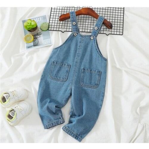 Breathable Toddlers Suspender Trousers Summer Autumn Baby Girls Boys Solid Color Double Pocket Casual Overalls Denim Pants