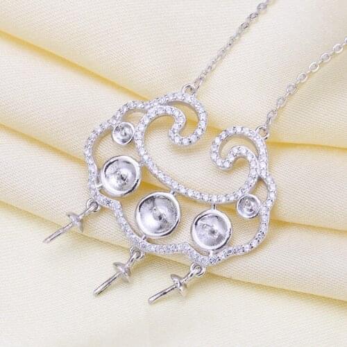 3 PEARLS 925 Sterling Silver Pearl Necklace Chain with Pendant Mountings Necklace Findings Jewelry Parts Fittings Accessories