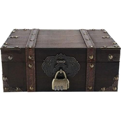 K3NA Retro Style Wooden Treasure Chests Box Jewelry Storage Case Antique Decorative Storage Trunks Wine Cabinet Decoration