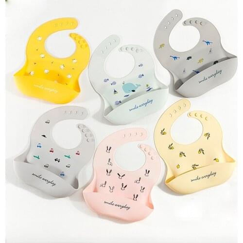 Baby bib waterproof cute cartoon printing bib soft silicone baby feeding pattern for kids boys and girls adjustable bib