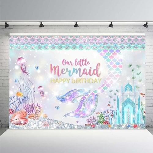 Our Little Mermaid Backdrop Under The Sea Castle Fish Scales Photography Background for Girls Birthday Wall Decoration Princess