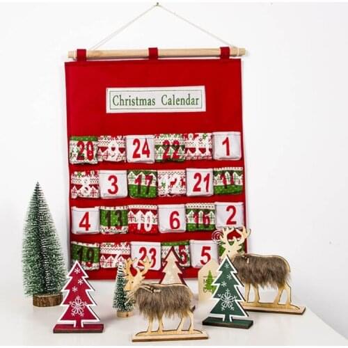 667A Creative Christmas Advent Calendar Candy Storage Bag Reusable Countdown Xmas Hanging Calendar New Year Ornaments Decoration