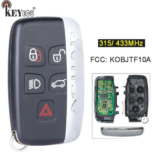 KEYECU 315/ 433MHz FCC: KOBJTF10A Replacement 5 Button Remote Key Fob for Jaguar XF XJ XK XE F-Type with word on side