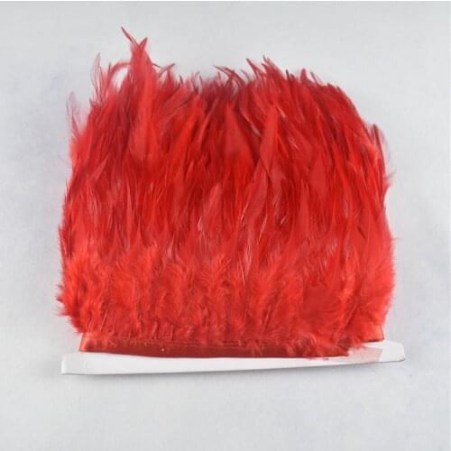 1yard 8-10cm Red Saddle Rooster Feathers Trim Needlework Feathers Decoration Quality Clothing Making Feathers for Crafts Party