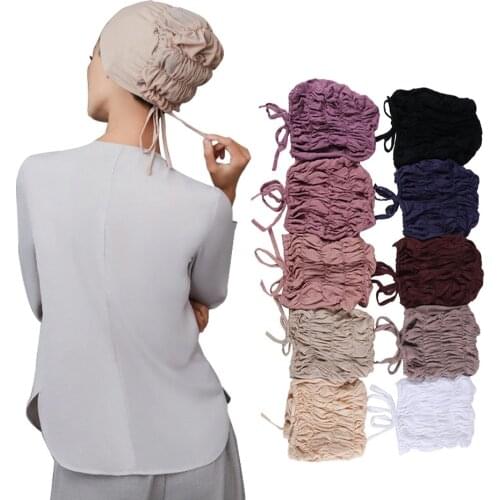 Fashion Muslim Women elastic tie back jersey hijab underscarf caps soft cotton head wrap turban bonnet islamic Arab headscarf