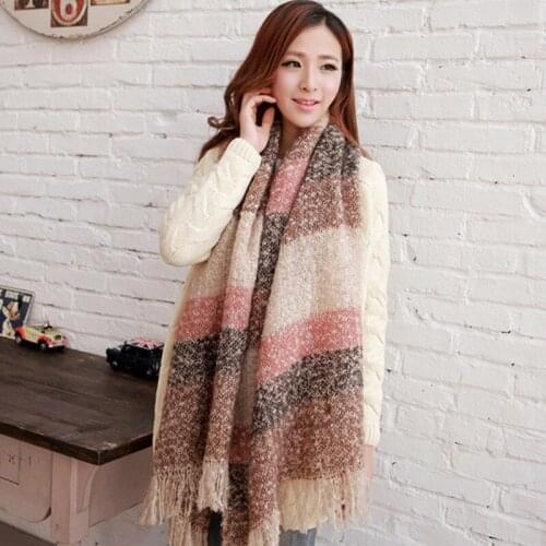 Fashion Imitation Cashmere Women Vintage Stripe Sweet Scarf Winter Warm Shawl Long Wrap Casual Tassel Soft Comfortable Female