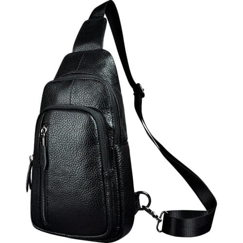 Men Real Leather Casual Chest Bag Sling Bag Design One Shoulder Bag Fashion Crossbody Bag For Male 8005