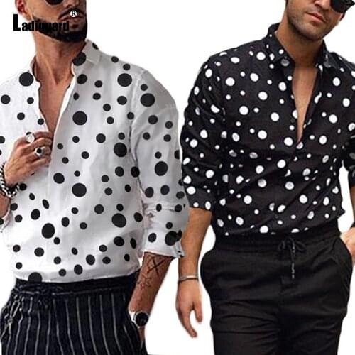 Long Sleeve Men Fashion Tops Streetwear Model Dot Print Shirt Elegant Mens clothing 2021 Summer Loose Casual Shirt Man Blouse