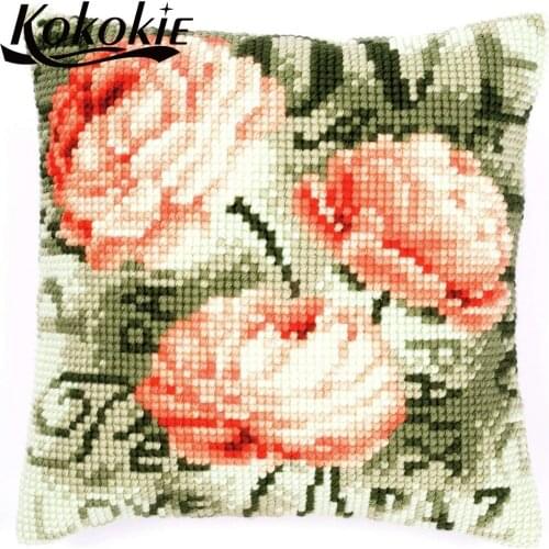 Diy knitting needles kit for cushion mat handmade embroidery yarn pillowcase flower embroidery and cross stitch pillow kits