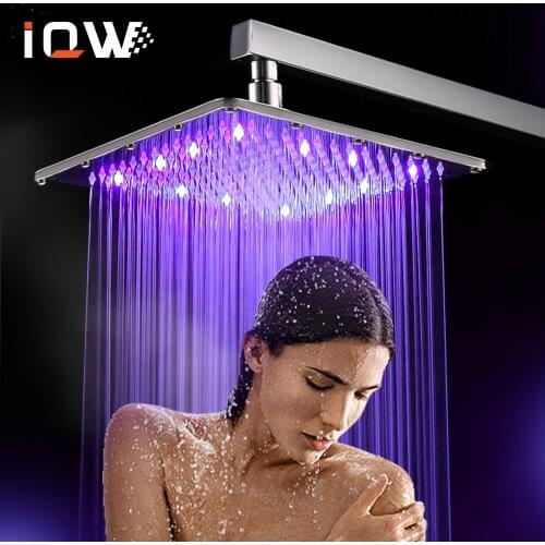 Led Shower Head 16 Inch 40cm * 40cm Water Powered Rain 3 Colors Led Showerhead Without Shower Arm