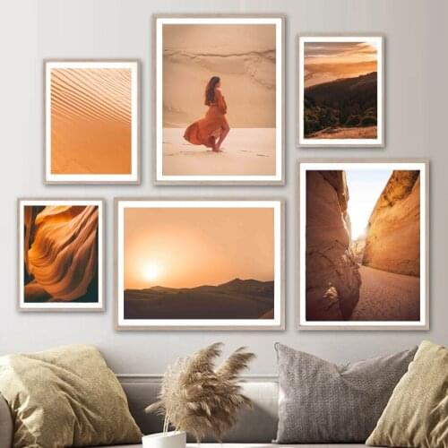 Sun Desert Dune Mountain Forest Woman Wall Art Canvas Painting Nordic Posters And Prints Wall Pictures For Living Room Decor