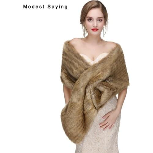 New 2017 Brown Faux Fur Wedding Wraps Fashion Formal Bridal Shrugs Winter Fur Shawls Warm Wedding Boleros Wedding Accessories