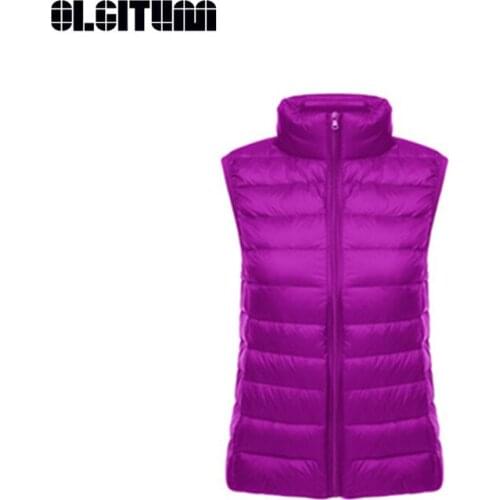 New 2020 Women Winter Coat Ultra Light White Duck Down Vest Sleeveless Slim Solid Stand Collar Warm Waistcoat Female VE089