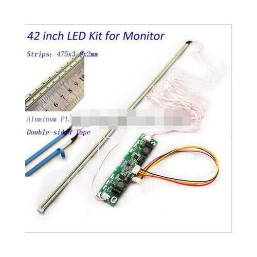 New!! 42 inch LED Aluminum Plate Strip Backlight Lamps Update Kit for LCD Monitor TV Panel 2 LED Strips 475mm Free Shipping