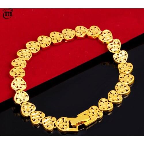 New Womens Bracelet Peach Heart Shaped Fashion Jewelry Muslim Boutique 18K Real Gold Bracelet Holiday Birthday Gift