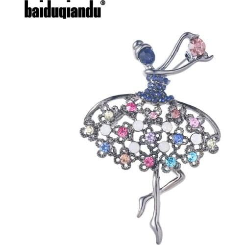 Baiduqiandu Brand New Arrival Colorful Crystal Rhinestones Dancing Girl Brooch for Women Dress Decorative Jewelry Accessries