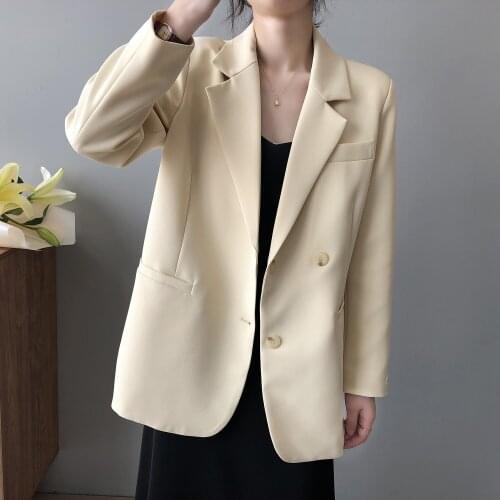Korean Office Wear Single-breasted White Blazer Coat Womens British Fashion Long Sleeve Pockets Suit Jacket Outerwear Chic Tops