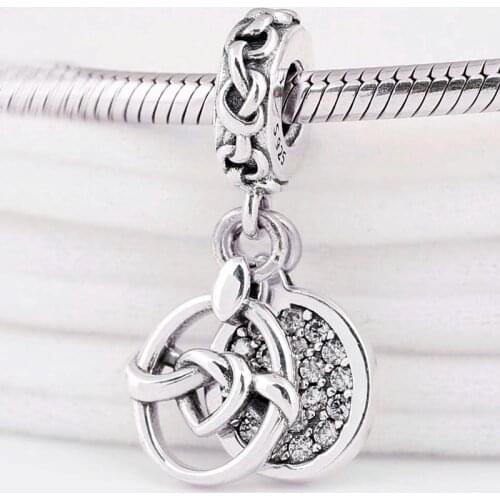 Original Two Discs Hang Knotted Hearts Joined By Love Pendant Beads Fit 925 Sterling Silver Charm Bracelet Diy Jewelry
