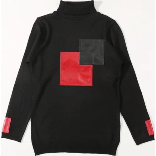 2020 Autumn Sweater Womens Pullover Sweater Leather Stitching High Stretch Bottoming Shirt Jacket Women