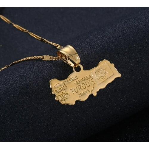 Gold Color Turkey Map Pendant Necklace Turkish Flag Cumhuriyeti Charm Jewelry