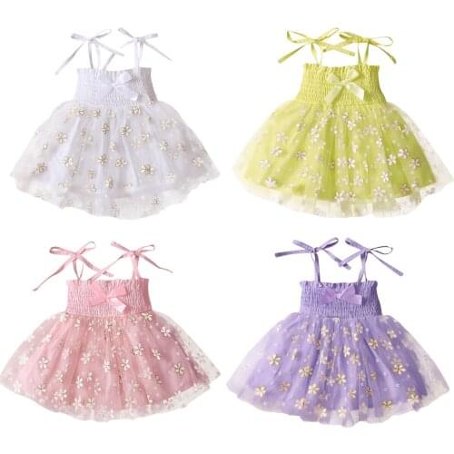 2021-05-11 Lioraitiin 0-18M Newborn Baby Girls Princess Dress Floral Printed Pattern Boat Neck Tie Up Slip Dress 4Colors