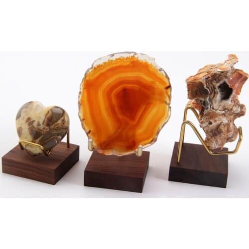 Crystal Mineral Jewelry Display Stand Wooden Square Base Brass Arm Home Desktop Decoration Stone Display Stand Ornaments