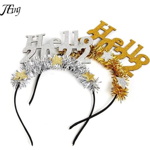 Hello 2022 Headband Sequin Star Hair Bands New Years Party Decor Supplies Tinsel