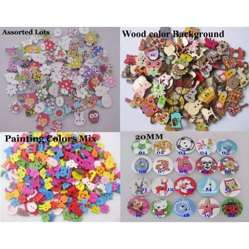 Randomly 100pcs Mixed wooden Buttons Assorted Patterns Decorative Buttons for Crafts Scrapbooking Sewing accessories