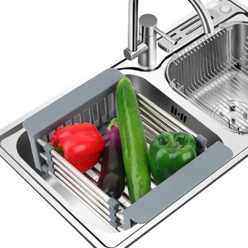 Adjustable Dish Drying Rack Washing Vegetable Drainer Fruit Drain Basket For Sink Stainless Steel Kitchen Organizer Accessories