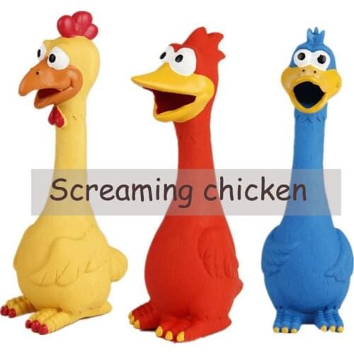 Rubber Chicken Squeaky Dog Toys for Small, Medium or Large Pet Breeds, Play Fetch, Reduce Separation Anxiety Screaming Chicken