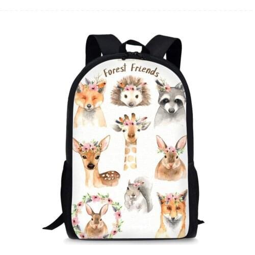 Cute Foxes Deer Hedgehogs Print School Bag for Teenage Animals Garland Headdress Pattern Children Backpack Kids Mochilas