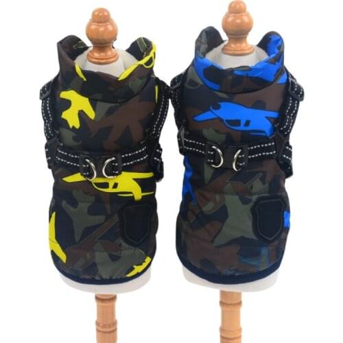 S-XXL Dog Clothes Jacket Durable Chest Strap Harness Pet Autumn Winter Skiing Costume Cotton Outfit Thicken Warm Dog Coat