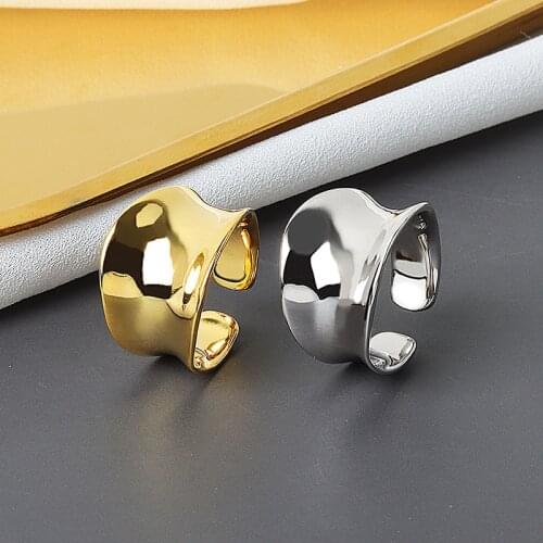 LIVVY Silver Color Glossy Geometric Ring Retro Unique Design Fashion Handmade Jewelry Index Finger Open Ring 2021 Trend