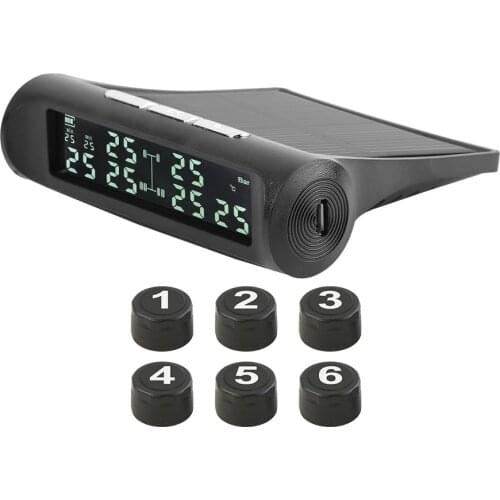 AN-07 Solar Car TPMS Tire Pressure Monitoring Alarm System With 6 External Sensors LCD Display Auto Tyre Pressure Monitor
