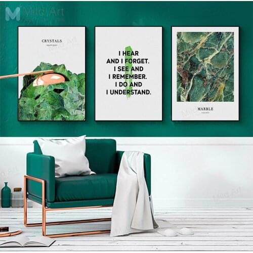 Modern Abstract Green Leaf Crystal Horse Quotes Posters Prints Nordic Living Room Wall Art Pictures Home Decor Canvas Paintings