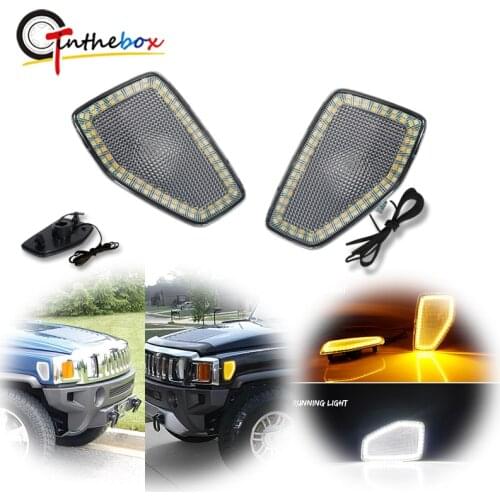 Gtinthebox Smoked/Clear Lens White/Amber Switchback LED Car Front Side Marker Lights For Hummer H3 H3T Turn Signal/Driving Light