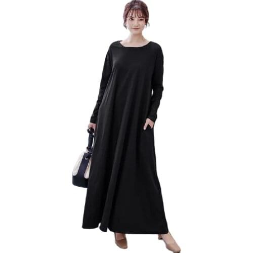 Spring & Autumn Cotton Maternity Dress Korean Version Fashion Solid Color Large Size Over-The-Knee Casual Show Thin Long Skirts