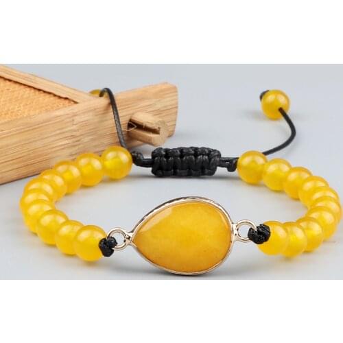 High Quality Bright Yellow Chalcedony Bracelet Oval Square Pendant Braided Bracelet Couple Adjustable Bangles Chain Jewelry Gift