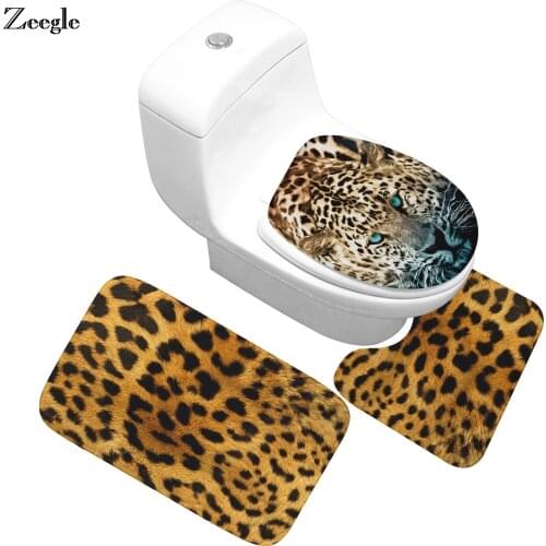 Zeegle Leopard Tiger 3pcs/set Bathroom Carpet Memory Foam Bath Mat Non-slip Mat For Toilet Bathroom Rug Absorbent Bathroom Mat