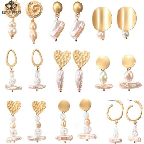 Elegant Natural Real Freshwater Pearl Long Dangle Earrings For Women Irregular Drop Earring Gold Matte Metal Fashion Jewelry