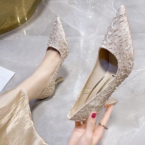 2021 High Heels Shoes for Women Pumps on Heels Ladies Fashion Pump Stilettos Solid Pleated Heels Chaussure Femme Talons Hauts